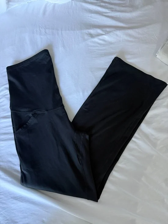 High-Rise Maternity Black Yoga Pants - Stretchy Flare Leg - Picture 2 of 4